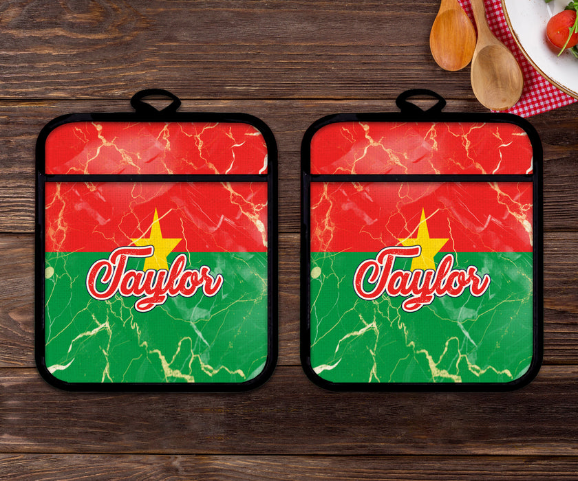 Personalized Linen Potholder Set African Country Flag Series - Burkina Faso Flag