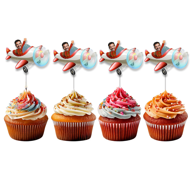 Bleu Reign Personalized Airplane Face Cupcake Toppers