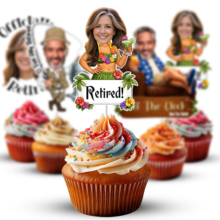 Personalized Retirement Cupcake Toppers – Custom Retirement Party Decorations with Your Photo