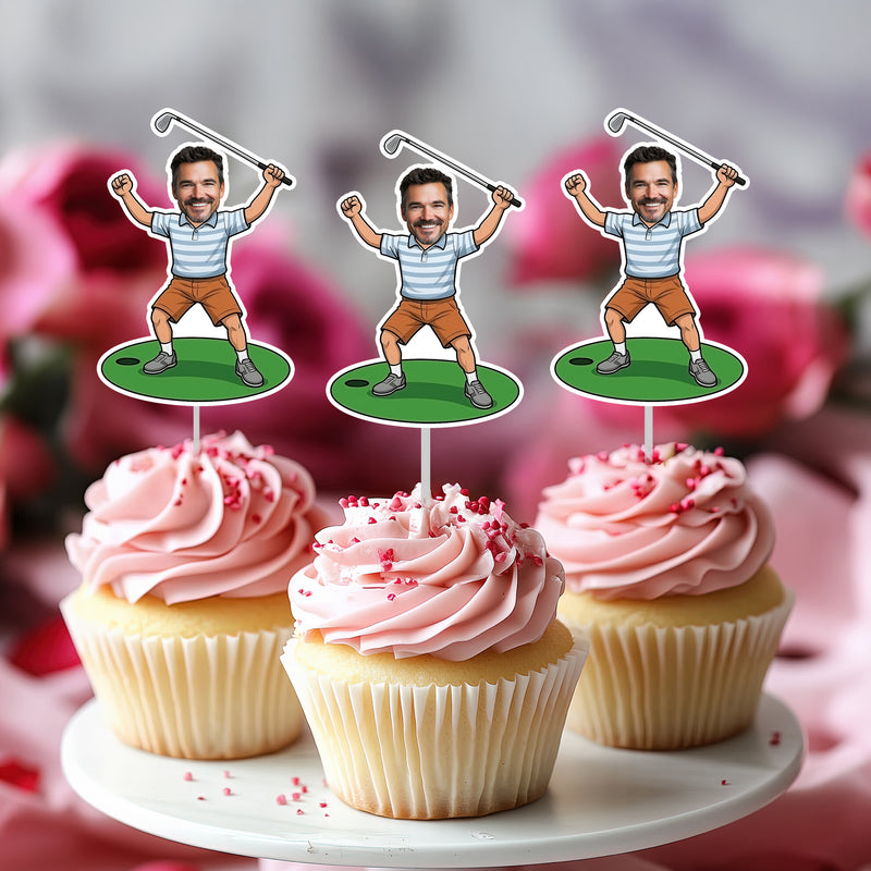Bleu Reign Personalized Golfer Player Face Cupcake Toppers