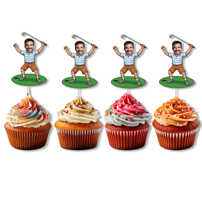 Bleu Reign Personalized Golfer Player Face Cupcake Toppers