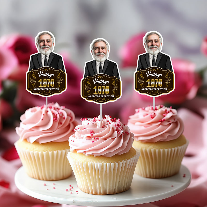 Bleu Reign Personalized Aged to Perfection Face Cupcake Toppers
