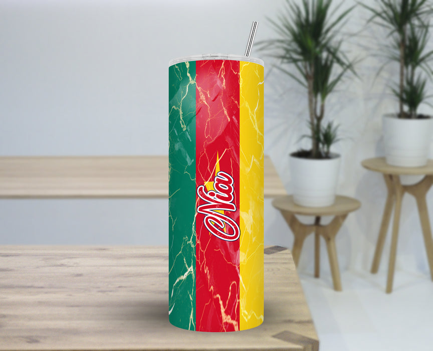 Personalized 30oz Travel Skinny Tumbler African Country Flag Series - Cameroon Flag