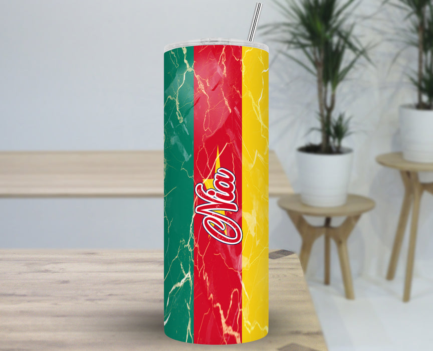 Personalized 30oz Travel Skinny Tumbler African Country Flag Series - Cameroon Flag