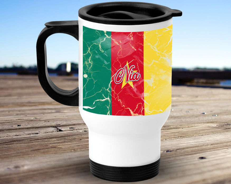 Personalized Insulated Travel Mug 14oz African Country Flag Series - Cameroon Flag