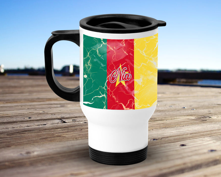 Personalized Insulated Travel Mug 14oz African Country Flag Series - Cameroon Flag