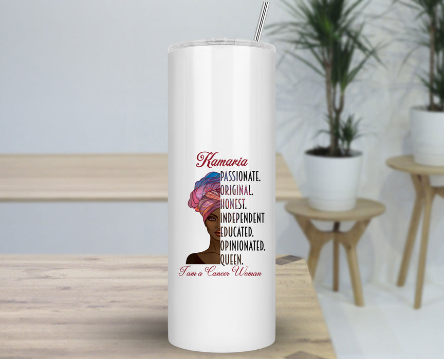 Beautiful Black Woman Zodiac Queen Birthday Personalized 30oz Travel Skinny Tumbler