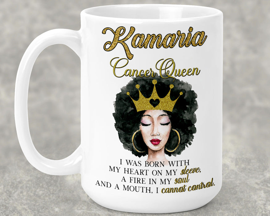 Beautiful Gold Crown Black Queen Zodiac Birthday Month Personalized Ceramic 15oz Mug