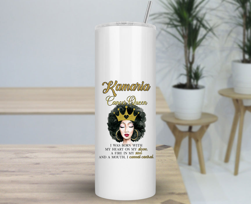 Beautiful Gold Crown Black Queen Zodiac Birthday Month Personalized 30oz Travel Skinny Tumbler