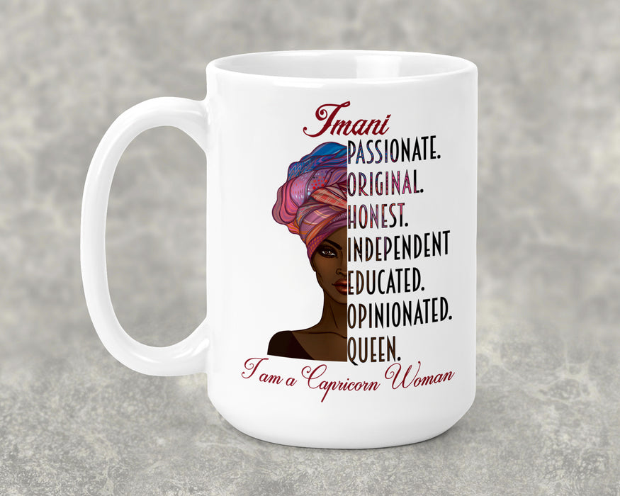 Beautiful Black Woman Zodiac Queen Birthday Personalized Ceramic 15oz Mug