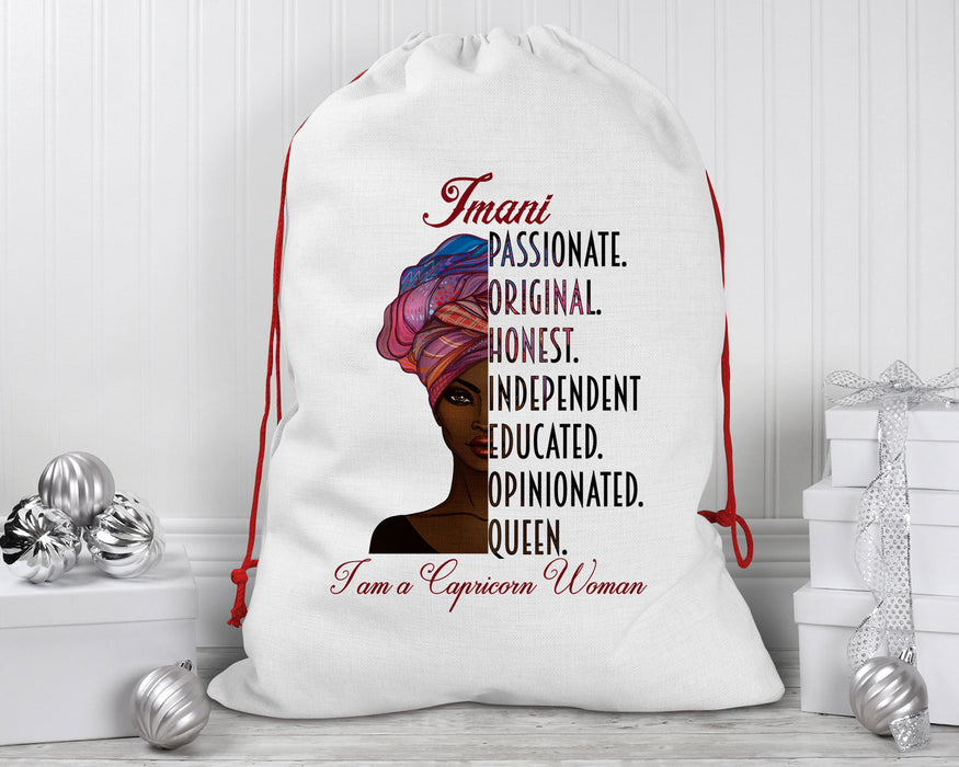 Beautiful Woman Zodiac Queen Birthday Personalized Reusable Santa Sack