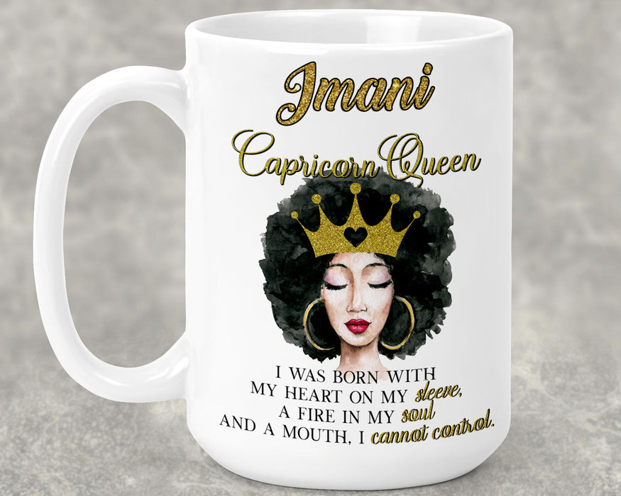 Beautiful Gold Crown Black Queen Zodiac Birthday Month Personalized Ceramic 15oz Mug