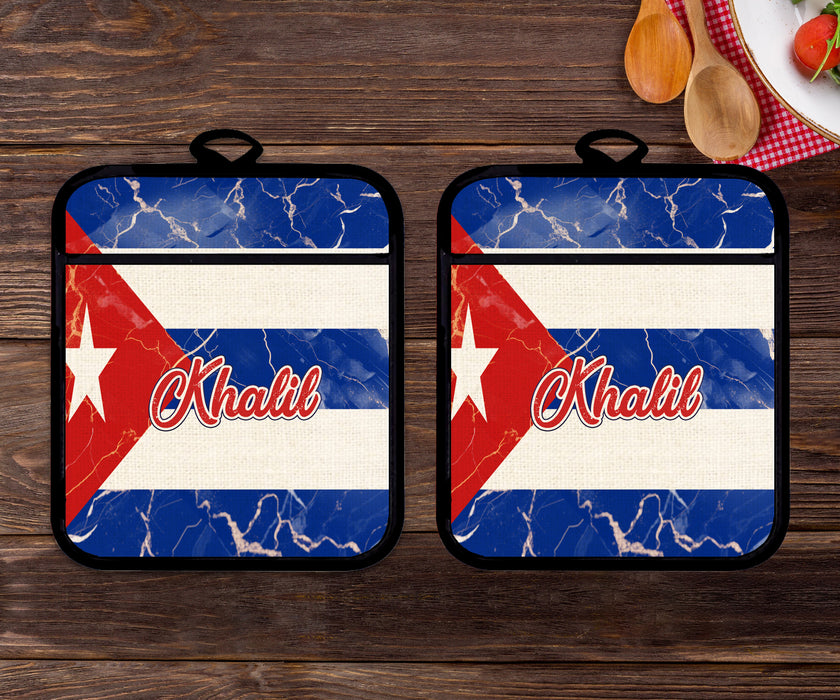 Personalized Linen Potholder Set Flag Series - Cuba Flag