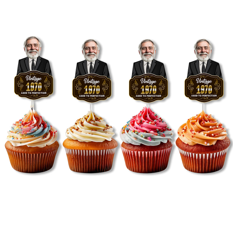 Bleu Reign Personalized Aged to Perfection Face Cupcake Toppers