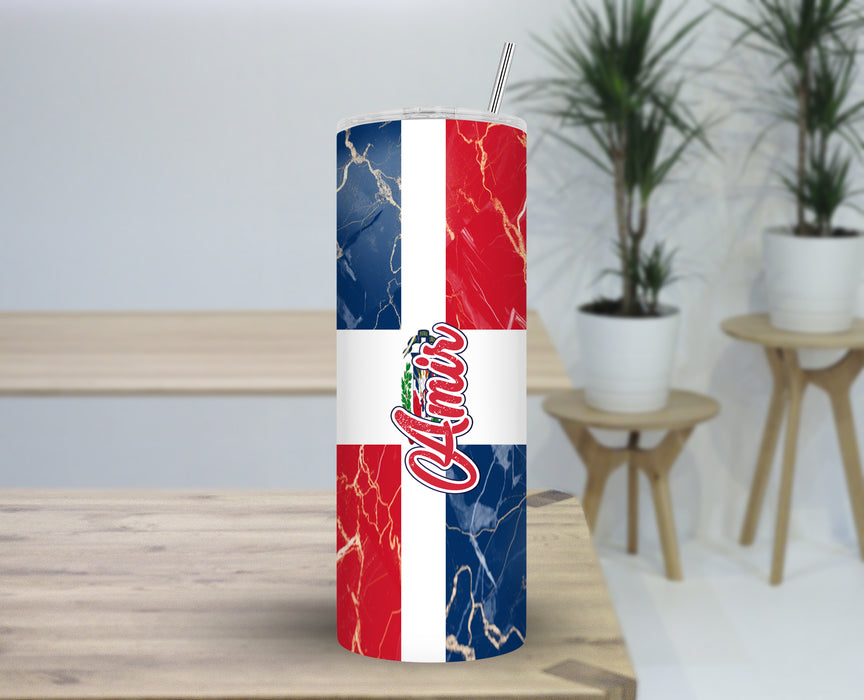 Personalized 30oz Travel Skinny Tumbler Country Flag Series - Dominican Republic Flag