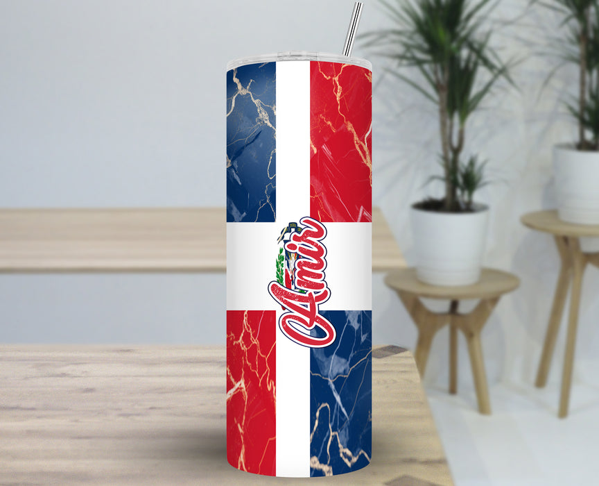 Personalized 30oz Travel Skinny Tumbler Country Flag Series - Dominican Republic Flag