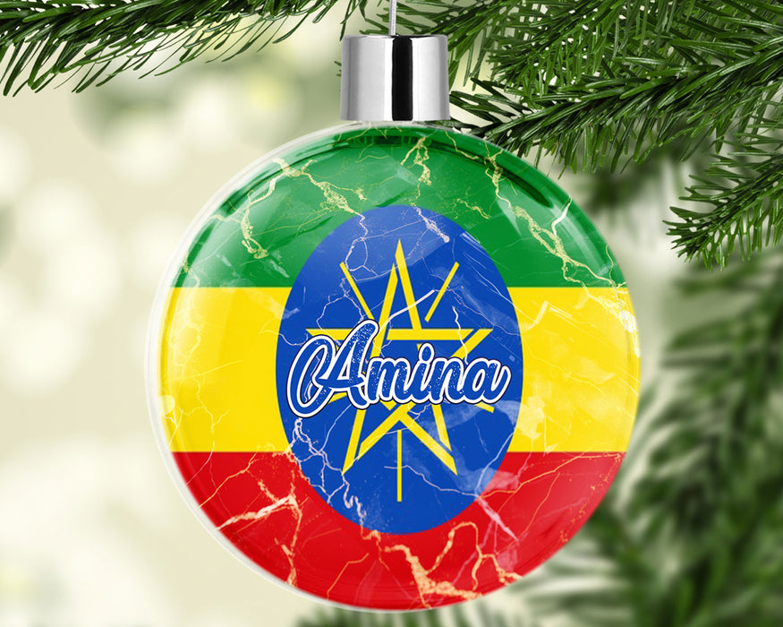 Personalized Christmas Tree Ornament African Country Flag Series - Ethiopia Flag