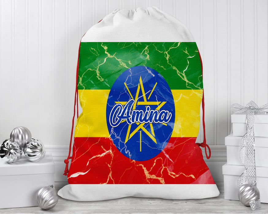 Personalized Reusable Santa Sack African Country Flag Series - Ethiopia Flag