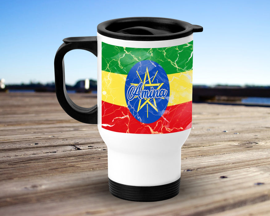 Personalized Insulated Travel Mug 14oz African Country Flag Series - Ethiopia Flag