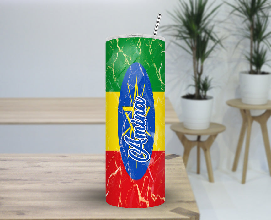 Personalized 30oz Travel Skinny Tumbler African Country Flag Series - Ethiopia Flag