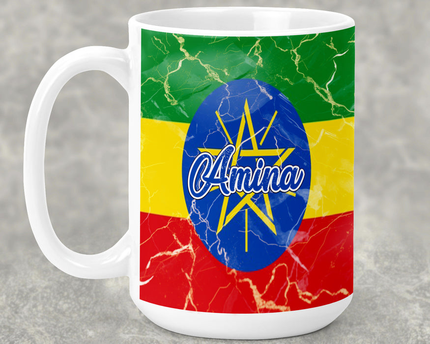 Personalized Ceramic 15oz Mug African Country Flag Series - Ethiopia Flag