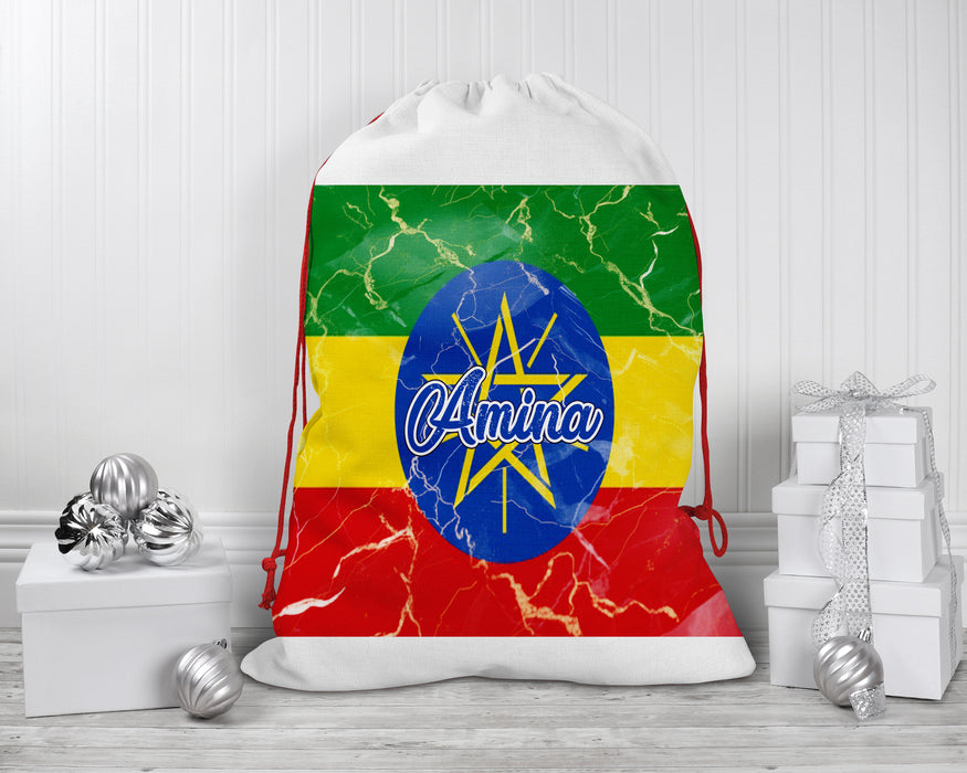 Personalized Reusable Santa Sack African Country Flag Series - Ethiopia Flag
