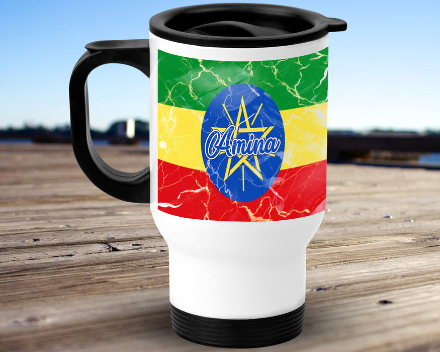 Personalized Insulated Travel Mug 14oz African Country Flag Series - Ethiopia Flag