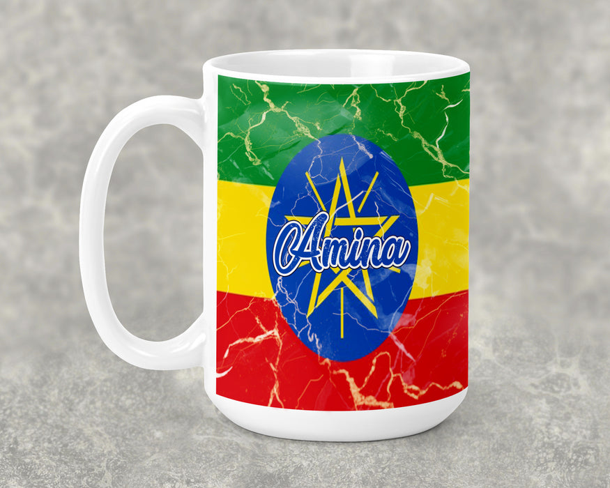 Personalized Ceramic 15oz Mug African Country Flag Series - Ethiopia Flag