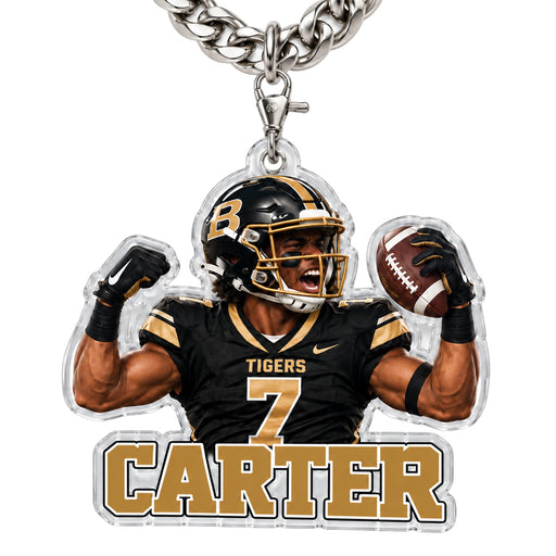 Personalized Football Acrylic Necklace, Custom Name Football Player Pendant, Senior Night Athlete Gift