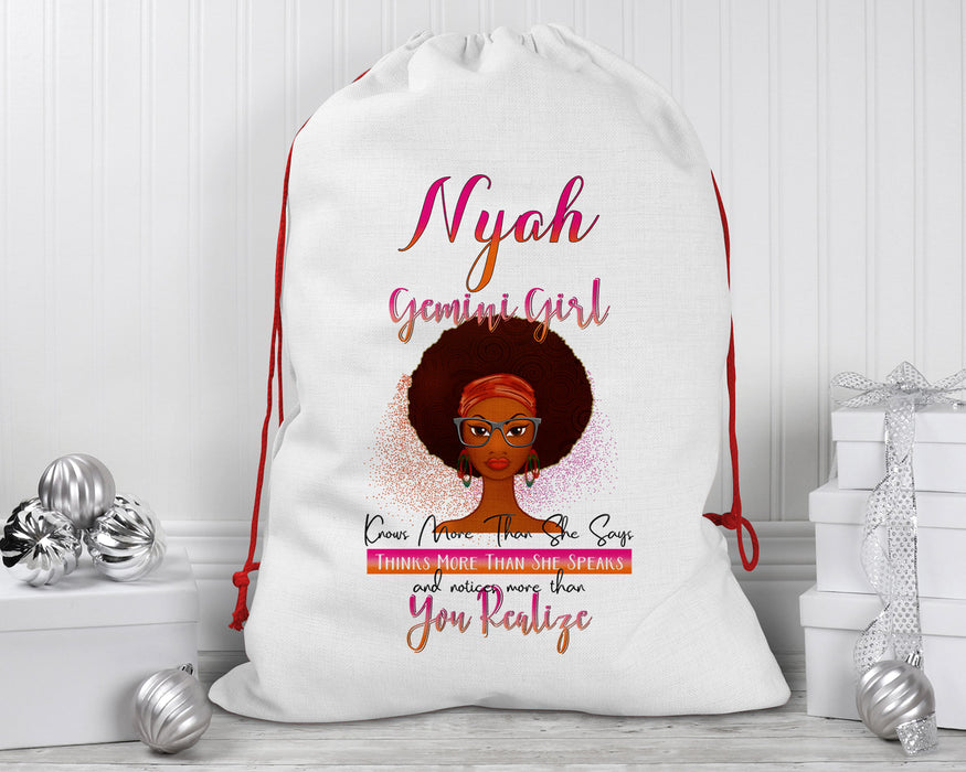 Birthday Black Queen Celebrate Zodiac Month Personalized Reusable Santa Sack