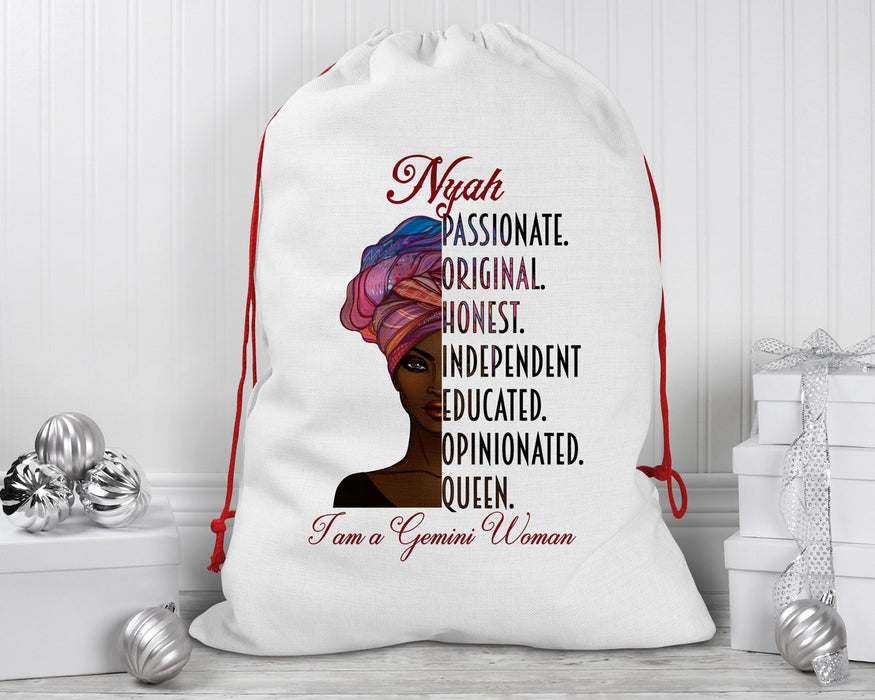 Beautiful Woman Zodiac Queen Birthday Personalized Reusable Santa Sack