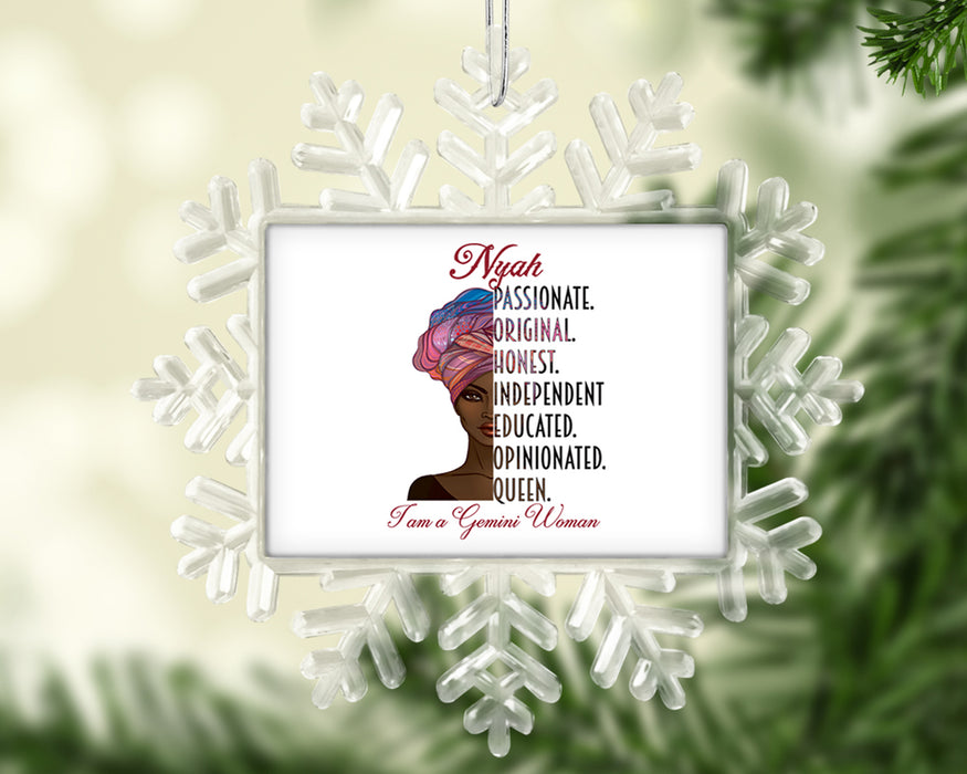 Beautiful Black Woman Zodiac Queen Birthday Personalized Christmas Tree Ornament