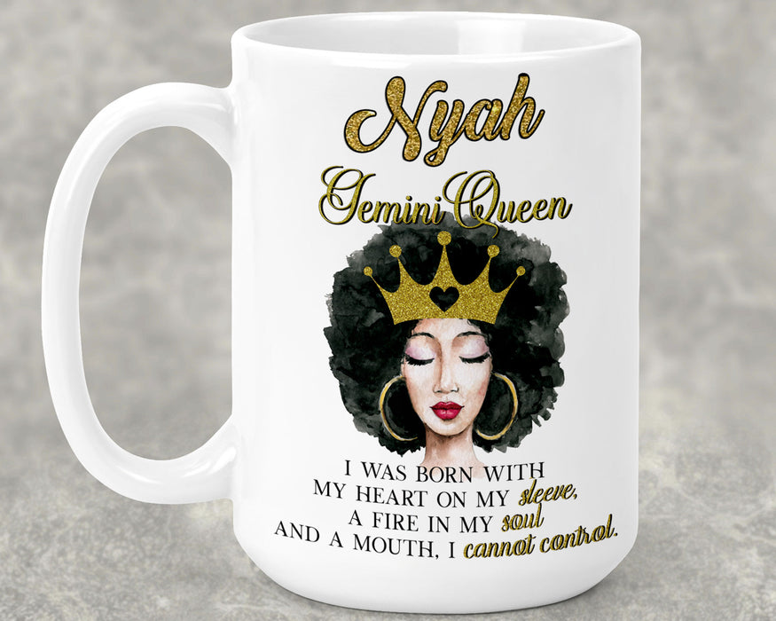 Beautiful Gold Crown Black Queen Zodiac Birthday Month Personalized Ceramic 15oz Mug