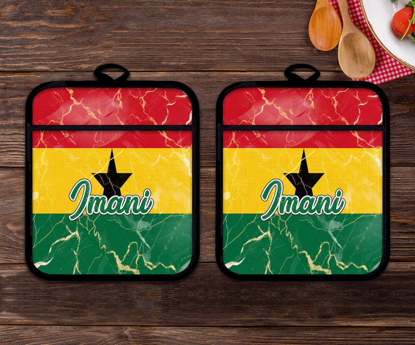 Personalized Linen Potholder Set African Country Flag Series - Ghana Flag