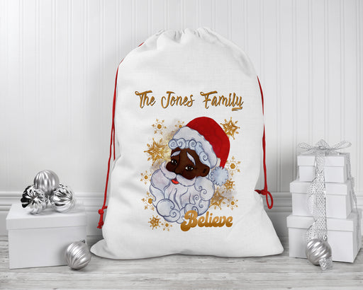 Personalized Gold Snowflakes Believe In Santa Sack