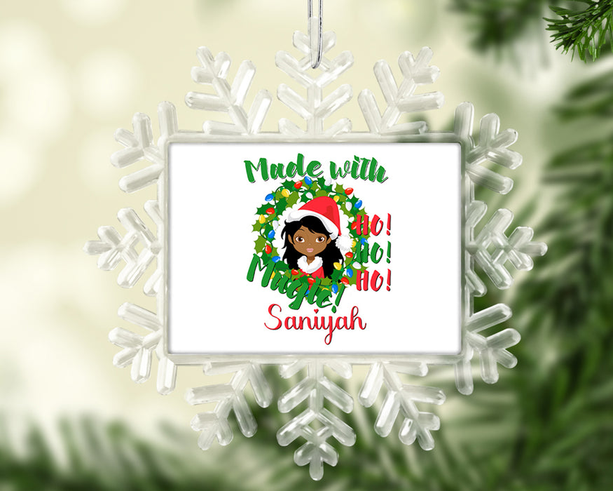 Black Santa Personalized Christmas Tree Ornament - Gorgeous Woman Made With Magic Wreath Tree