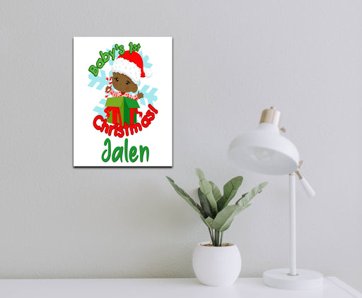 Personalized Green and Red Baby First Christmas Wall Art