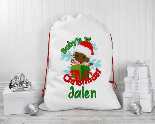 Personalized Green and Red Baby First Christmas Santa Sack