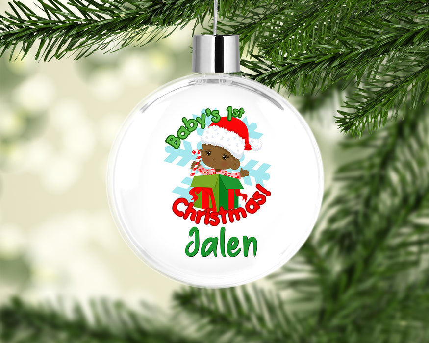  Personalized Green and Red Baby First Christmas Ornament