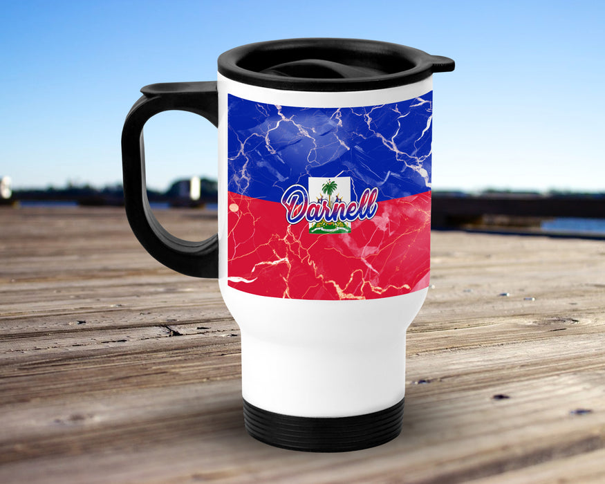 Personalized Insulated Travel Mug 14oz Country Flag Series - Haiti Flag