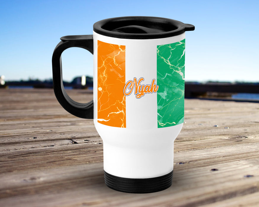Personalized Insulated Travel Mug 14oz African Country Flag - Series Ivory Coast Flag