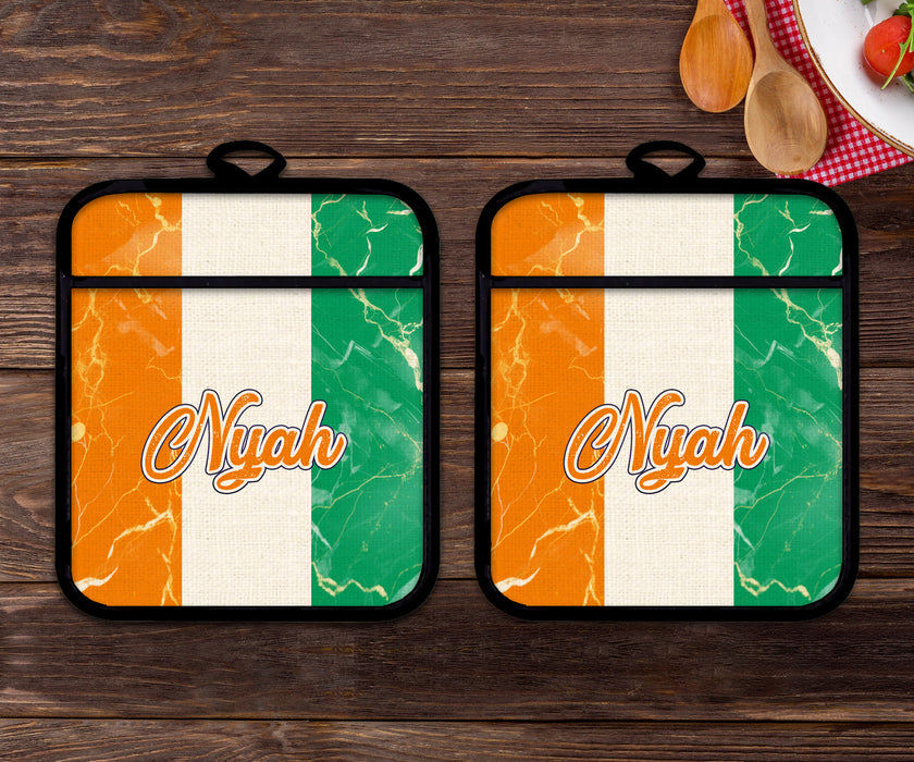 Personalized Linen Potholder Set African Country Flag Series - Ivory Coast Flag