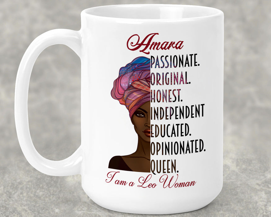 Beautiful Black Woman Zodiac Queen Birthday Personalized Ceramic 15oz Mug