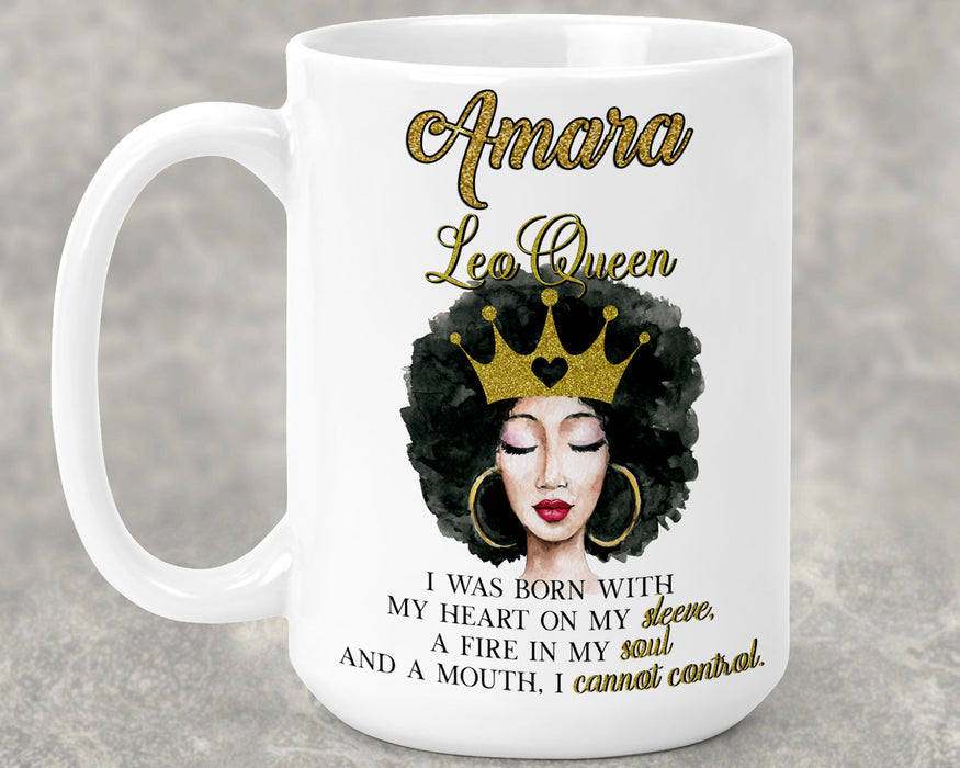 Beautiful Gold Crown Black Queen Zodiac Birthday Month Personalized Ceramic 15oz Mug