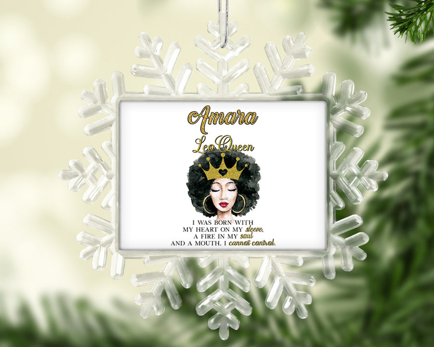 Beautiful Gold Crown Black Queen Zodiac Birthday Month Personalized Christmas Tree Ornament