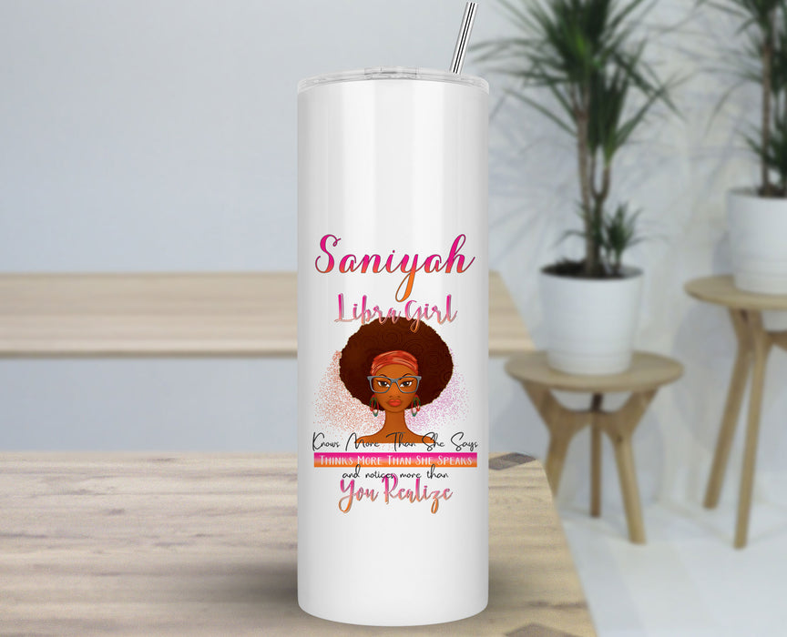 Birthday Black Queen Celebrate Zodiac Month Personalized 30oz Travel Skinny Tumbler