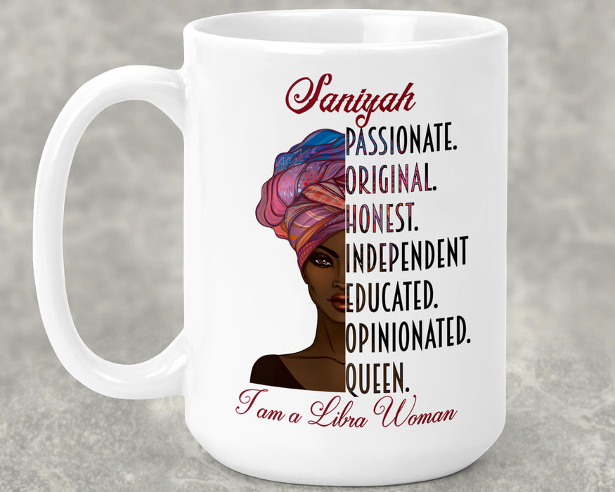 Beautiful Black Woman Zodiac Queen Birthday Personalized Ceramic 15oz Mug