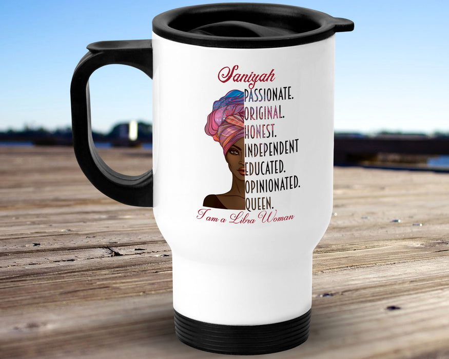 Beautiful Black Woman Zodiac Queen Birthday Personalized 14oz Insulated Travel Mug