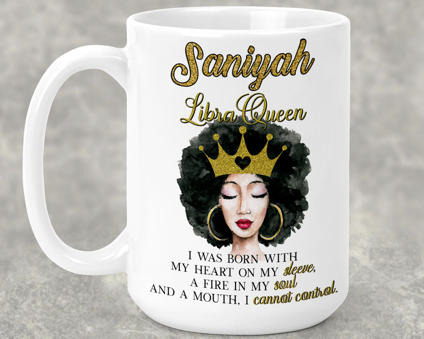 Beautiful Gold Crown Black Queen Zodiac Birthday Month Personalized Ceramic 15oz Mug