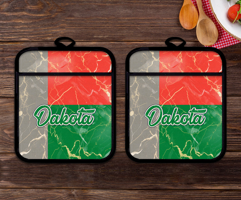 Personalized Linen Potholder Set African Country Flag Series - Madagascar Flag